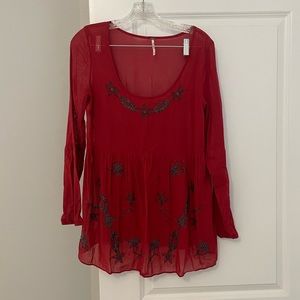 Free People Floral Beaded Blouse/Tunic
